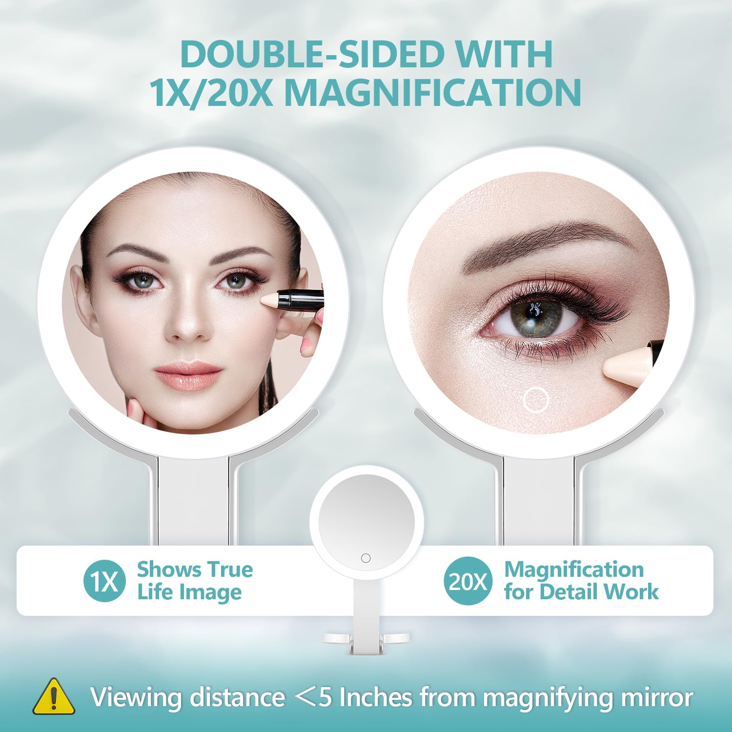 AngFan Magnifying Mirror with Light,20X Magnifying Makeup Mirror with Handheld,Travel Mirror with Lights and Magnification,3 Colors Desktop Mirror and Wall Mirror,Vanity Mirror with Lights 6 Inches