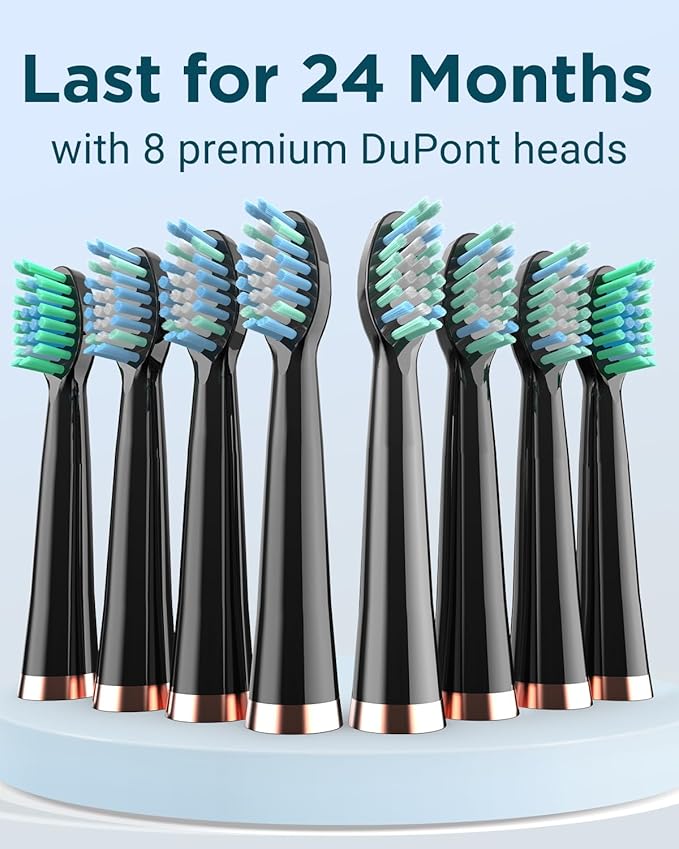 AngFan Electric Toothbrush for Adults - Rechargeable Electric toothbrush with 8 Brush Heads & Travel Case,Teeth Whitening , Power Electric Toothbrush with Holder, 3Hours Charge for 120 Days - Black
