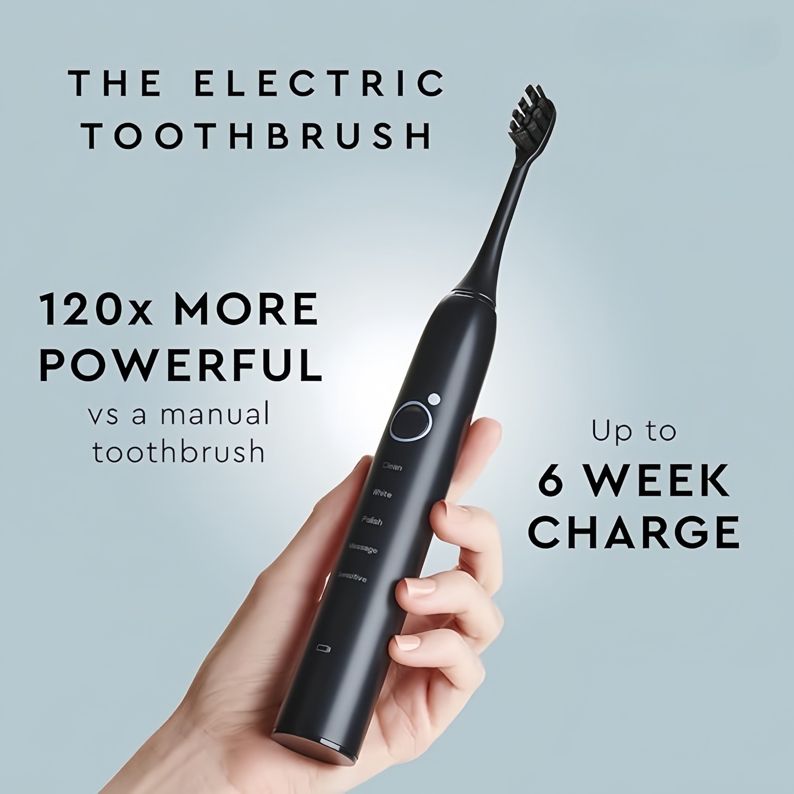 AngFan Sonic Electric Toothbrush for Adults & Teens, Black, 5 Smart Modes, Clean, White, Massage, Polish & Sensitive, Rechargeable with Travel Case & 2 Brush Heads, Industry-Leading 6 Week Charge