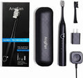 AngFan Sonic Electric Toothbrush for Adults & Teens, Black, 5 Smart Modes, Clean, White, Massage, Polish & Sensitive, Rechargeable with Travel Case & 2 Brush Heads, Industry-Leading 6 Week Charge