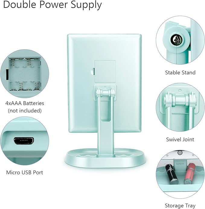 AngFan Trifold Lighted Vanity Makeup Mirror with 21 LED Lights,1x/2x/3x Magnification Touch Screen Dimming,Two Power Supplies Makeup Mirror, Gift for Women