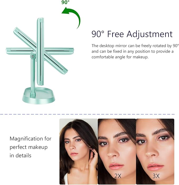 AngFan Trifold Lighted Vanity Makeup Mirror with 21 LED Lights,1x/2x/3x Magnification Touch Screen Dimming,Two Power Supplies Makeup Mirror, Gift for Women