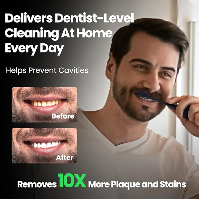 AngFan Electric Toothbrush for Adults 180 Days Battery Life Rechargeable with 5 Modes, 48000VPM Motor Smart Timer IPX8, Sonic Toothbrush with 4 Brush Heads &Travel Case, Black