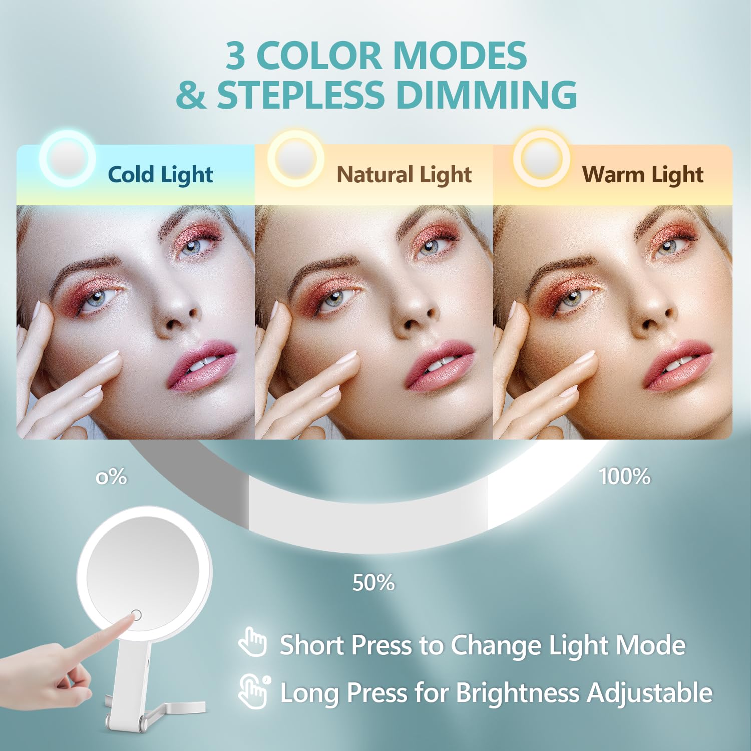 AngFan Magnifying Mirror with Light,20X Magnifying Makeup Mirror with Handheld,Travel Mirror with Lights and Magnification,3 Colors Desktop Mirror and Wall Mirror,Vanity Mirror with Lights 6 Inches