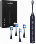AngFan Electric Toothbrush for Adults 180 Days Battery Life Rechargeable with 5 Modes, 48000VPM Motor Smart Timer IPX8, Sonic Toothbrush with 4 Brush Heads &Travel Case, Black