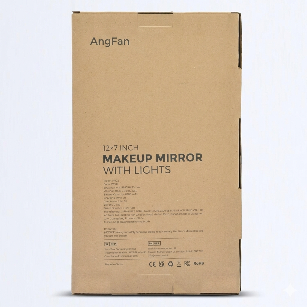 AngFan Lighted Makeup Mirror, Metal Table Mirror with Stand, 2000 mAh Rechargeable Vanity Mirror with 3 Colors and Brightness Adjustable, 12 Inch Light up Mirror