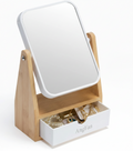 AngFan Vanity Double Sided Magnifying Makeup Mirror with Storage, Adjustable Natural Bamboo Stand, Portable Desk/Table Mirror, Rectangular