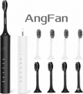 AngFan 2 Pack Sonic Electric Toothbrush for Adults, Rechargeable Toothbrush with 2 Minute Built-in Timer, 6 Powerful Modes with 3 Intensity Levels, 8 Soft Brush Heads (Black + White)
